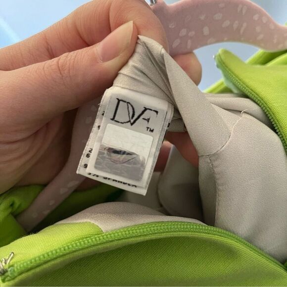 Diane Von Furstenburg Agatha Knit Lime Green Mini Dress Retro Rave Festival Sz 4 - Picture 10 of 10